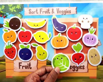 Fruit and Veggie Shadow Matching and Sorting Activity Worksheet Printable