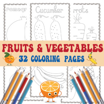 Preview of Fruits and veggies Coloring Pages,Cute Coloring Sheets for Kids and toddlers