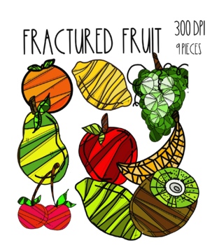 Preview of Fruit clipart fractured fruits stained glass style 300 dpi, commercial use