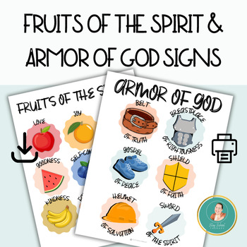 Preview of Fruits of the Spirit, Armor of God Signs, Christian, Faith-based, Bible Handouts