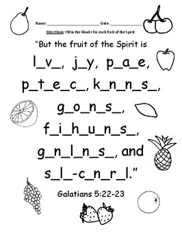 Fruit Of The Spirit Bible Verse Fill In The Blanks Galatians 5 22 23