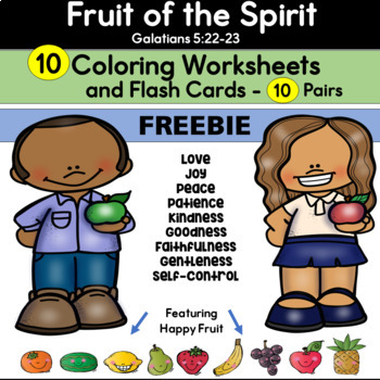 Preview of Fruits of the Spirit Coloring Worksheets and Flash Cards