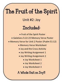 Fruit of the Spirit. Joy. Unit 2. Worksheets and Activities. | TPT