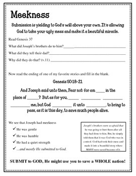 fruit of the spirit meekness unit 8 worksheets and activities