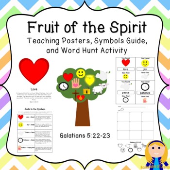 Preview of Fruit of the Spirit Teaching Cards, Symbols Guide, and Word Scavenger Hunt