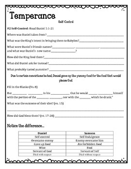 fruit of the spirit temperance unit 9 worksheets and activities