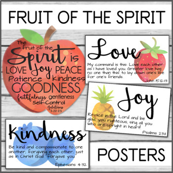 Preview of Fruit of the Spirit Watercolor Posters with Bible Verses for Church School