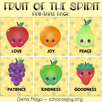 Preview of Fruit of the Spirit printable pack with flashcards , coloring , copywork