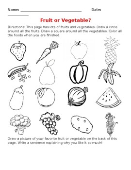 Fruit or Vegetable Sorting Worksheet by Paul C | TpT