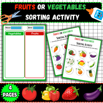 Preview of Fruit or Veggie Quest: Sorting Activity-Cut and paste activities