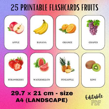 Preview of Fruits - 25 Flashcards - Pre School - PDF Flashcards - Ready To Print Flashcards