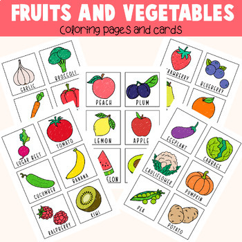 Preview of Fruits And Vegetables Clipart, Cards, Coloring Pages