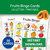 Fruits Bingo Game Printable, 50 Bingo Cards, Classroom Bin