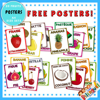 Preview of Fruits - FREE A4 Posters Bilingual French-English - Fruits in English and French
