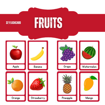 Preview of Fruits Flashcards , 32 Clipart , PDF And PPTX Files , Editable