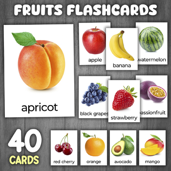 Preview of Fruits Flashcards | REAL PICTURES | Fruits Montessori 3-PART Cards | Food Cards