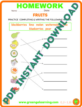 Preview of Fruits / HOMEWORK / Level I / Lesson 8 - (easy to check task)