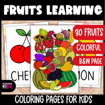 Preview of Fruits Learning and Coloring Pages For Kids