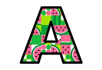 Preview of Fruits Modern Watermelon Bulletin Board Letters, Classroom Décor,  Alphabet