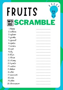 Fruits No Prep Word Scramble Puzzle Worksheet Activity, Morning Work