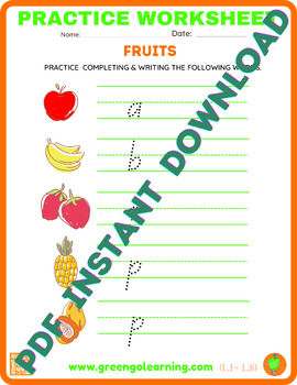 Preview of Fruits / PRACTICE WORKSHEET / Level I / Lesson 8 - (easy to check task)