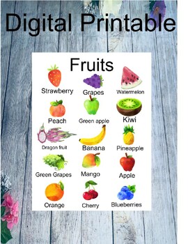 Preview of Fruits Poster decoration room wall art interactive Montessori Toddlers Autism