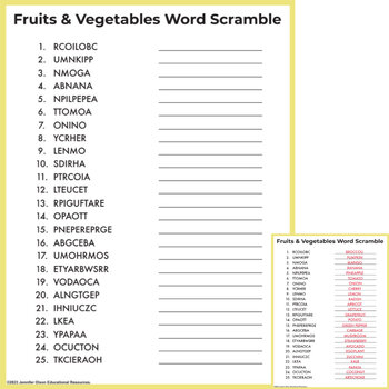 Preview of Fruits & Vegetables Word Scramble