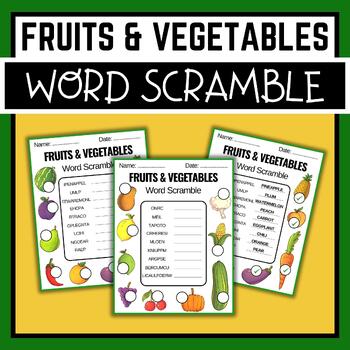 Preview of Fruits & Vegetables Word Scramble Game - Vegan Day Puzzle Worksheets