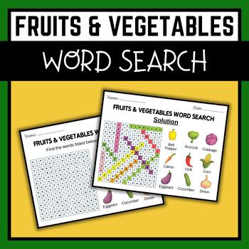 Preview of Fruits & Vegetables Word Search Puzzle - World Vegetarian Worksheets