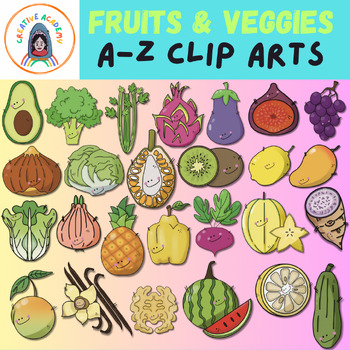 Preview of Fruits & Veggies A-Z Clip Art Set, Alphabet set