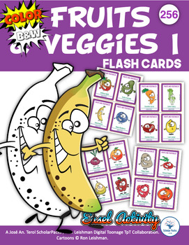 Preview of Fruits & Veggies Set I. Flash cards. The BIG PACKET. Color - b&w version.