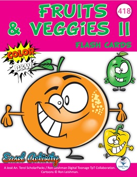 Preview of Fruits & Veggies  Set II. Flash cards. The BIG PACKET. Color / BW version.