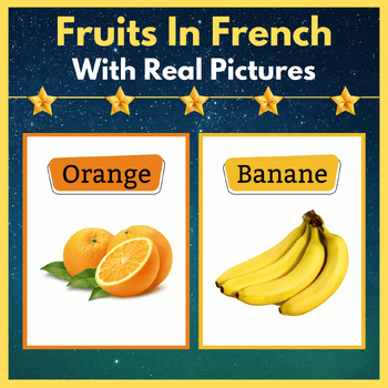 Preview of Fruits Vocabulary In French With Real Pictures. Printable Flashcards