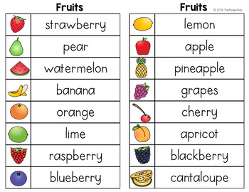 Fruits Word List - Writing Center by The Kinder Kids | TpT