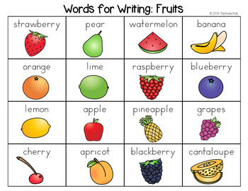 Preview of Fruits Word List - Writing Center