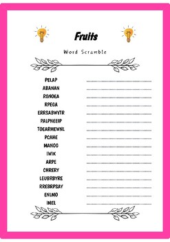 Fruits : Word Scramble Challenge Worksheet - Ready to Go! by Land of ...