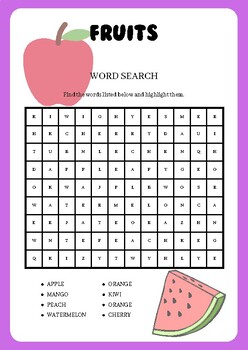 Preview of Fruits Word Search