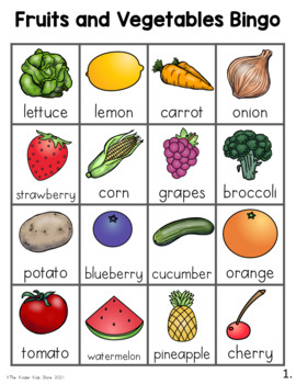 Preview of Fruits and Vegetables Bingo Game