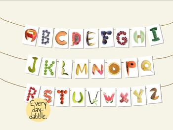 Preview of Fruit Alphabet - Labelled and Unlabeled ABC with real pictures of foods