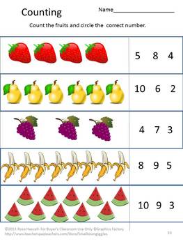 fruits and vegetables theme learning colors matching counting worksheets