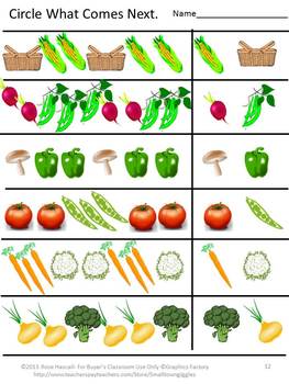 fruits and vegetables theme learning colors matching counting worksheets