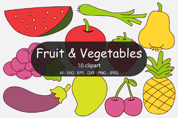 Preview of Fruits and Vegetables ClipArt Set - Doodle Fruit and Vegetables Illustration Set