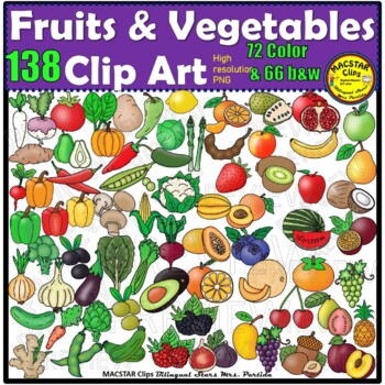 Fruits and Vegetables Clipart BUNDLE by Bilingual Stars Mrs Partida