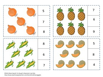 fruits and vegetables activities count and clip cards math counting 1 20