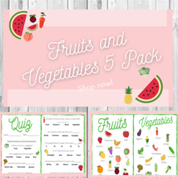 Preview of Fruits and Vegetables, Food, Nutrition, Health, Flashcards, Quiz, and Game Combo