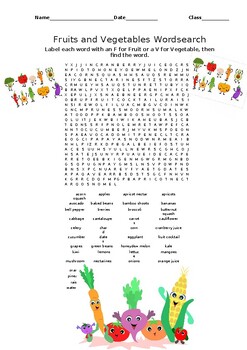 Preview of Fruits and Vegetables Labeling and Word Search Activity