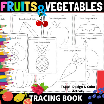 Preview of Fruits and Vegetables Pencil Control Coloring Pages, Handwriting Practice