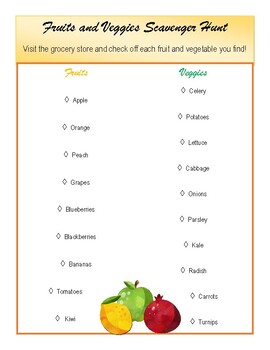 Preview of Fruits and Vegetables Scavenger Hunt