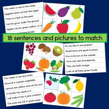 Fruits and Vegetables Sentence Picture Match Reading Center | TpT