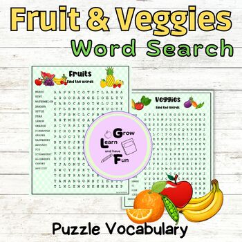 Preview of Fruits and Vegetables Word Search | Puzzle Vocabulary | Activity Worksheets